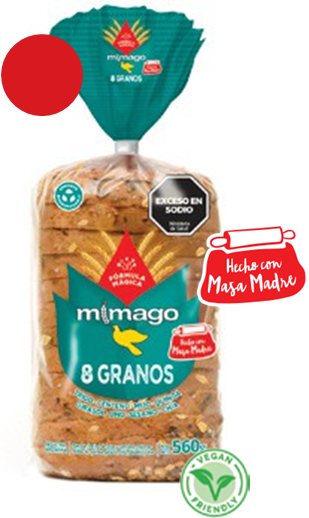 Pan artesanal 8 granos x 560gr Mimago